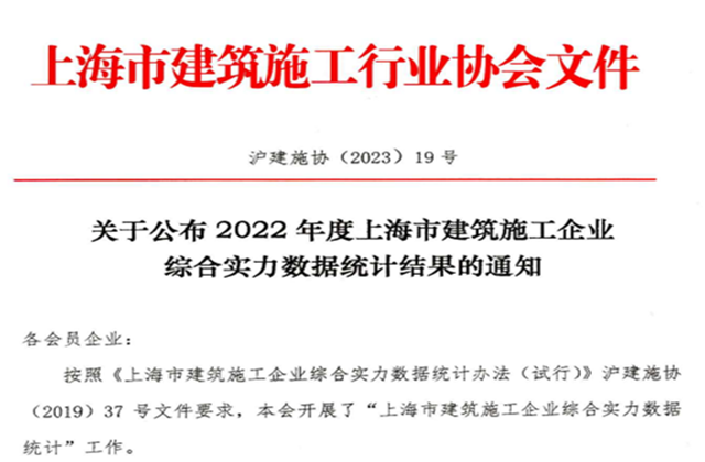 必胜博国际建设集团连续七年蝉联“上海市进沪施工30强企业第一名”